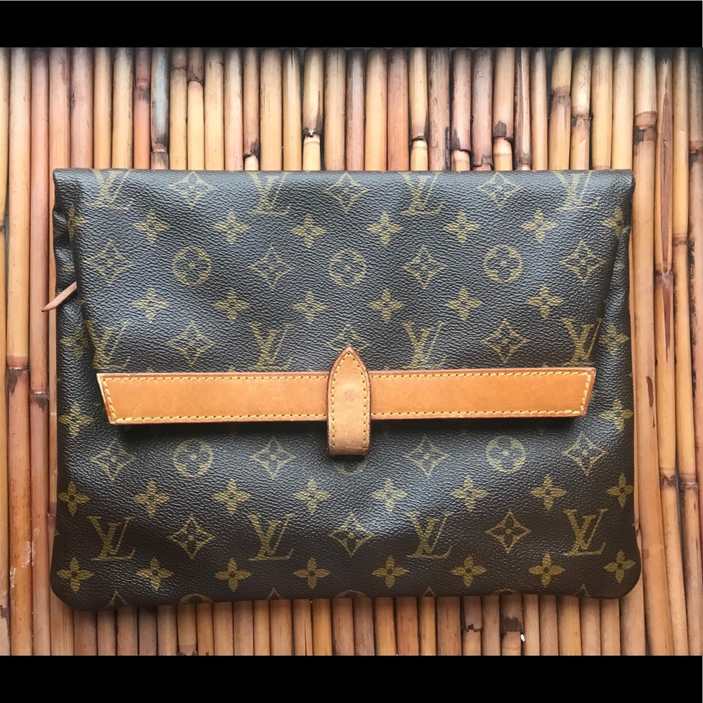 Louis Vuitton Brown Monogram Clutch with Tan Strap
